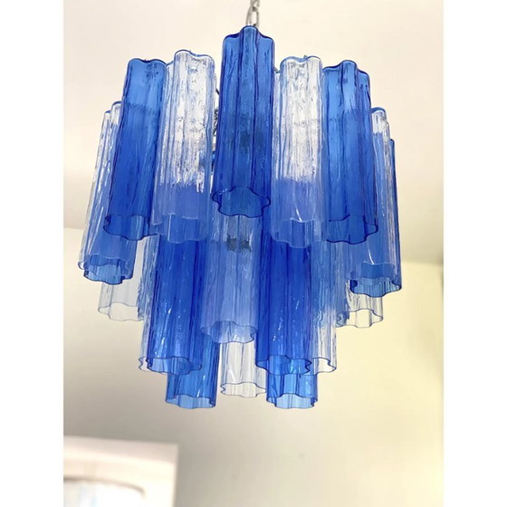 Image 1 of Lámpara de araña Sputnik de cristal de Murano italiano con tronchi azul cielo y azul