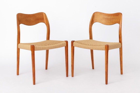 Image 1 of Set of 6 Niels Otto Møller Model 71 Dining Chairs, 1960s, Danish Mid Century Teak Chairs with Danish Cord Seats, Scandinavian De