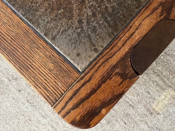 Image 1 of Eiken houten salontafel met ingelegde tegels