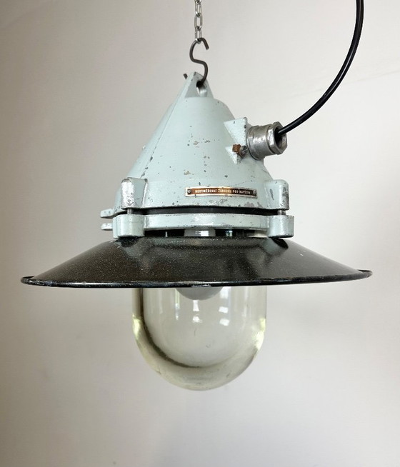 Image 1 of Grey Cast Aluminium Explosion Proof Lamp with Enameled Shade, 1970s