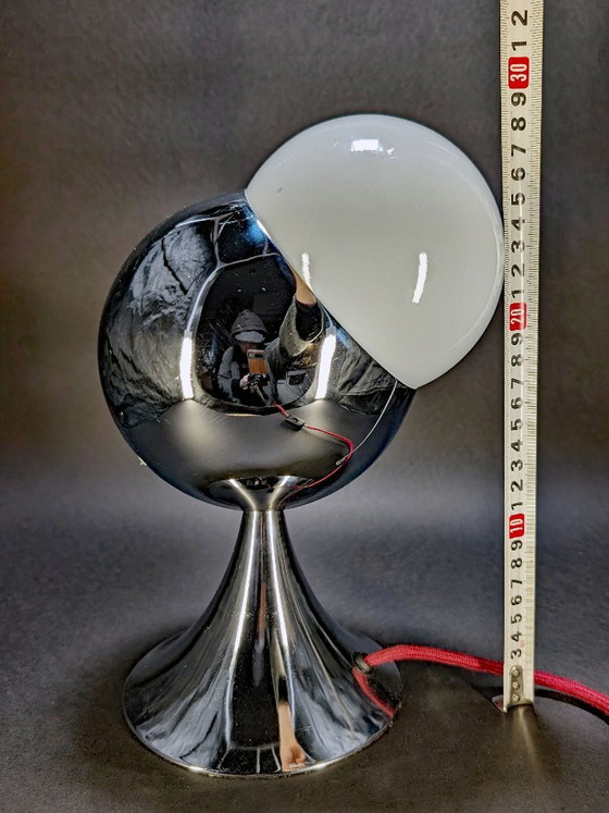 60er Jahre "Satellite" Verchromte Tischlampe, Unikat, Tischlampen, Glas, Metall, Rot (Foto 10 von 11)