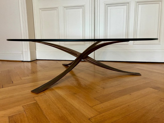 Image 1 of Mesa de centro Michel Mangematin de bronce y vidrio, años 60