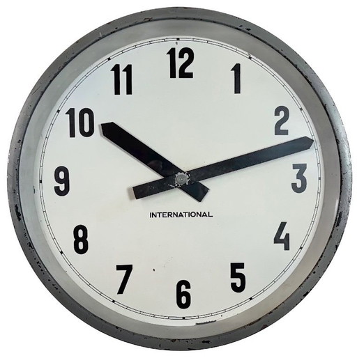 Grey Industrial Factory Wall Clock from International, 1950s