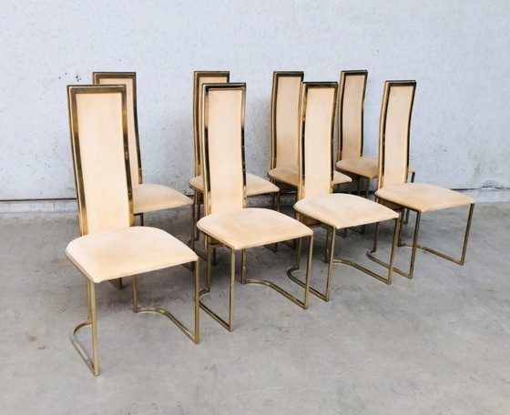 Image 1 of Set di 8 sedie da pranzo Hollywood Regency Design di Belgo Chrom, anni '70