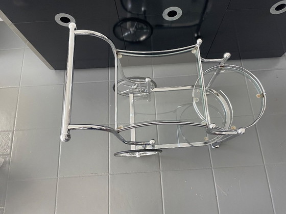 Image 1 of Chariot de service chromé à 3 niveaux, style milieu du siècle.