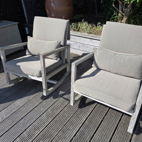 2 Teak Tuin Schommelstoelen – Tuinstoelen, Wood (photo 2 of 7)