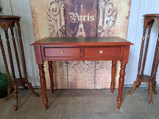 Klassieke Engelse Schrijftafel, Laptop Bureau, Desk, Sidetable met Lederen Inleg in Nieuwstaat Afm. 90x45 en 75cm Hoog