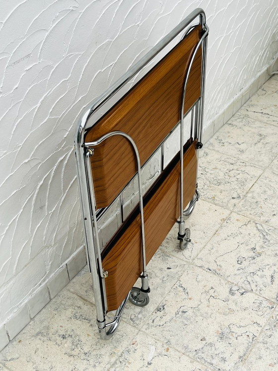 Carrello di servizio pieghevole Bremshey Dinett in cromo vintage e legno – Carrelli bar, Chrome (photo 16 of 16)