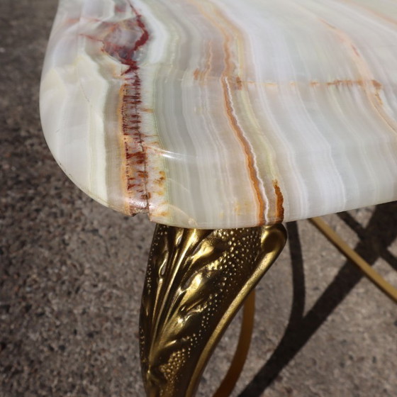 Image 1 of French Vintage Onyx Marble and Brass Coffee Table-Big Cocktail Table-Rare Lounge Table- Regency Style-70s