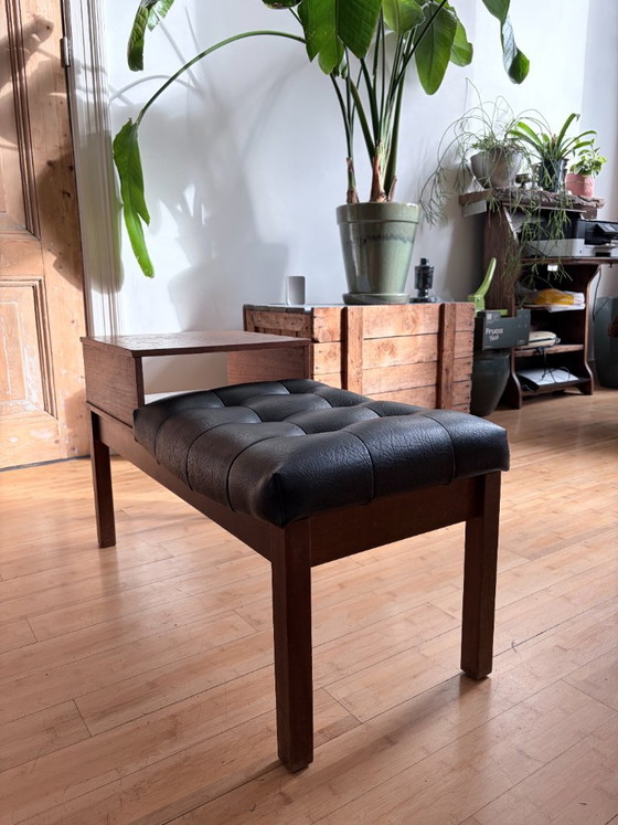 Vintage-antique mid century Telephone Bench leather – Benches, Wood (photo 4 of 5)