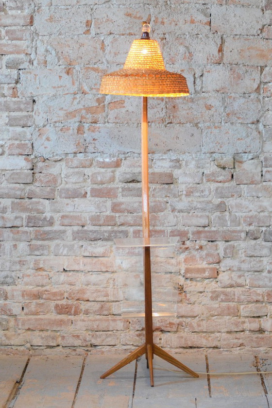 Restaurierte Mid-Century Stehlampe von Krásná Jizba, Buche, Rattan, Tschechisch, 1950er Jahre – Stehleuchten (photo 11 of 15)