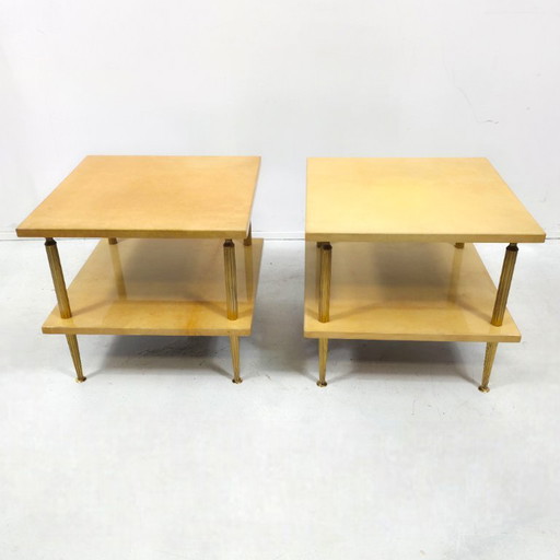 Conjunto de 2 mesas auxiliares Aldo Tura, diseño italiano de mediados de siglo, años 60.