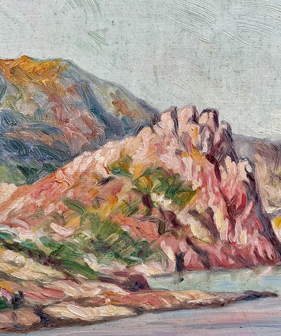 Gran óleo postimpresionista, La Corniche d’Or, Estérel, Firmado Rabier, Hacia 1920, Pinturas y dibujos, Madera (foto 9 de 13)