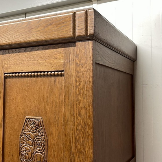 Image 1 of Antique mirror cabinet storage cabinet 1920s linen cupboard oak