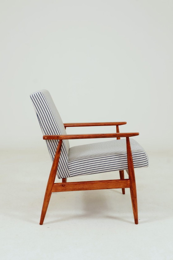 Image 1 of Lounge Chair with footstool Vintage Stripe Fabric Mid Century Design, 1960