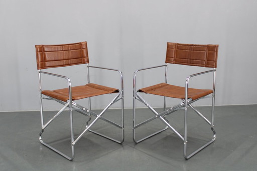 1970s Pair of Italian Folding Chairs with Leatherette Upholstery