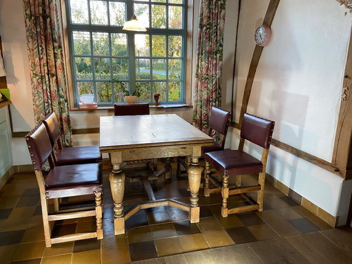 set of 6 chairs with dining table, Flemish style