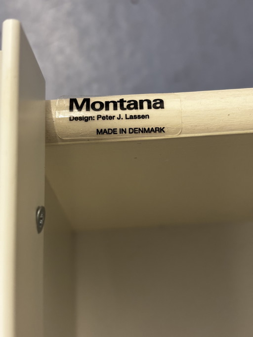 Estantería Montana 1243, blanco vainilla, 2 cajones, 1 compartimento abierto/estante de cristal