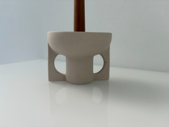 Portacandele di design in ceramica color sabbia moderno minimalista, Beige (foto 11 di 11)