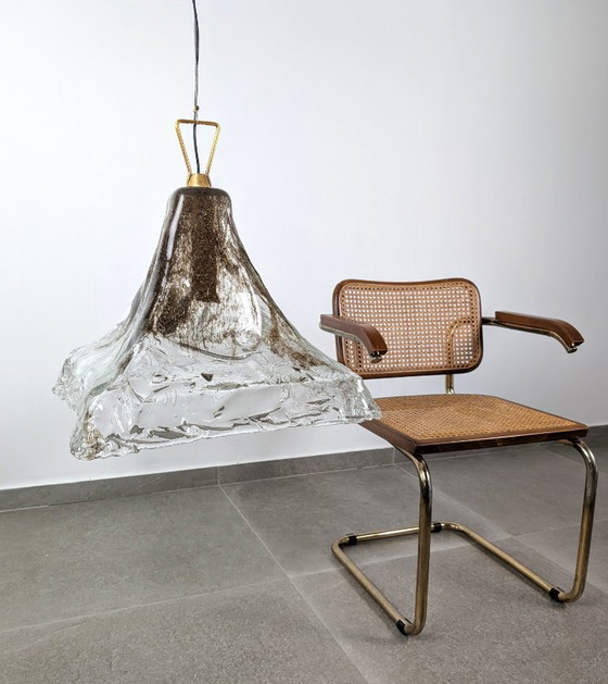 Pendant lamp with textured glass shade, Carlo Nason, Brass, Transparent, Mid Century Modern (photo 11 of 14)