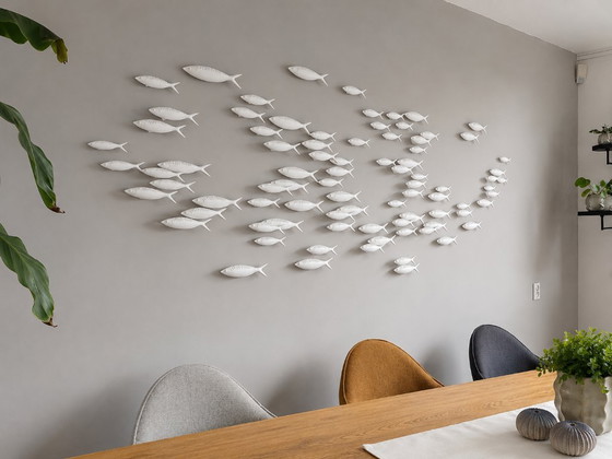 Exclusieve 3D Muurkunst 'School of Fish' – Modern & Scandinavisch Design (250 cm) – Beeldhouwkunst (photo 12 of 17)