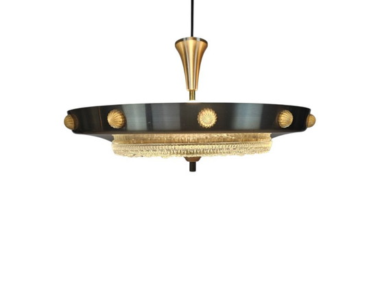 Image 1 of Lampada a sospensione UFO in stile Lakro - Vintage - 'Champagne gold' - vetro - anni '70