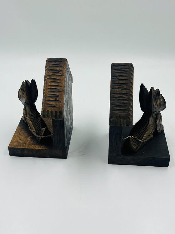 Paar "Scottish Terrier" Buchstützen aus geschnitztem Holz, Dekorative Objekte, Metall, Braun (Foto 2 von 10)