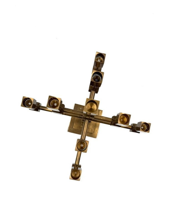 Image 1 of Candélabre sculptural moderne à 9 lumières en laiton massif, Lars Bergsten, Gusum Suède 1992