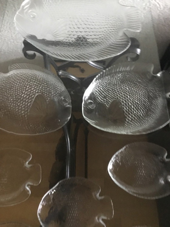 Transparent Glass Fish Dish Set, Arcoroc France, Table accessories, Vintage (photo 2 of 7)
