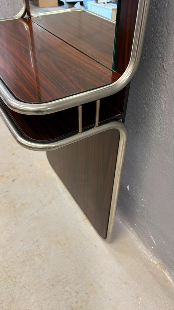 Image 1 of Mid-Century Modern Chrome & Rosewood Wall Console with Mirror, 1970s, Italian
