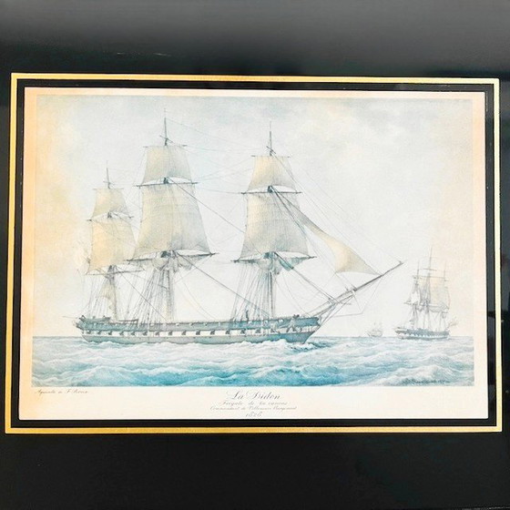 Image 1 of Vintage ingelijste maritieme lithografie F. Roux La Didon schip boot 1960's