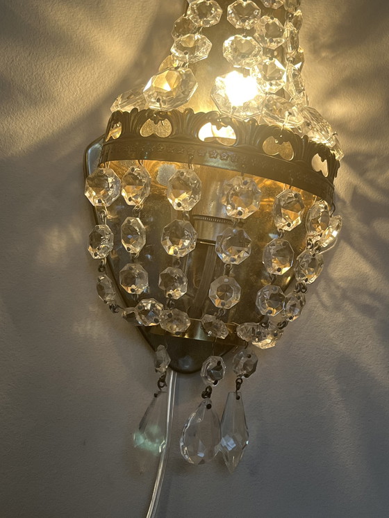 Image 1 of Franse Wandlamp Zakkroonluchter Muurlamp Vintage Kristal 