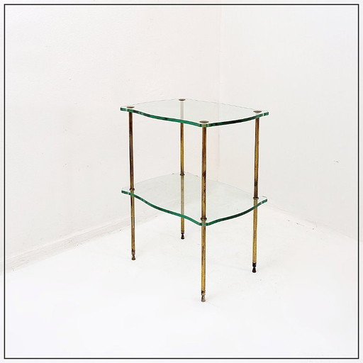 Table d'appoint en laiton avec double plateau en verre, style Maison Jansen - Circa 1940