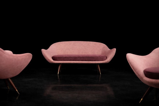 Image 1 of Vintage Mid-Century Space Age Velours Loungeset van Paged, 1972, set van 3