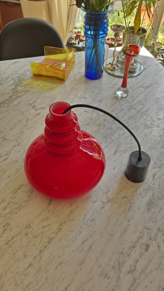 Vintage Glass Pendant Lamp Red Peil & Putzler – Peill & Putzler (photo 4 of 8)