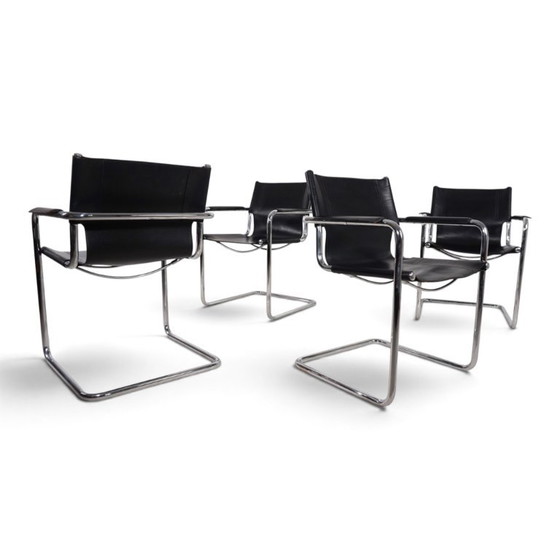 Matteo Grassi bezoekersstoelenset van 4 - leren/chromen cantileverstoelen, 1970 – Eetkamerstoelen, Leather (photo 3 of 20)