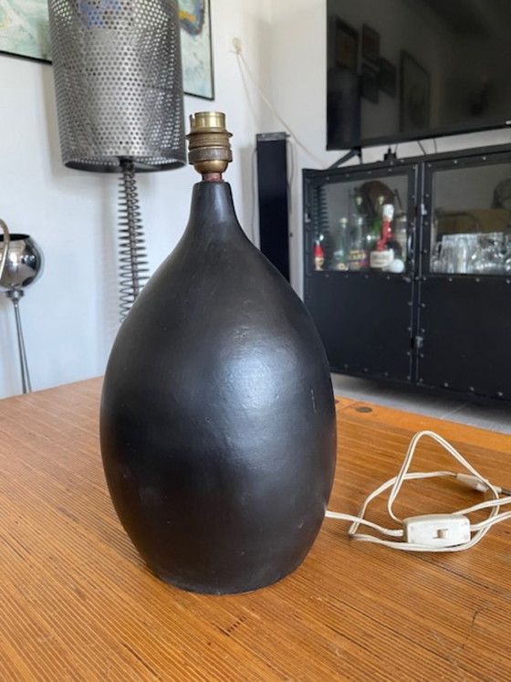Pied de lampe Céramique noire vintage dlg Georges Jouve Capron design 1950 Blin – Ceramic (photo 7 of 8)
