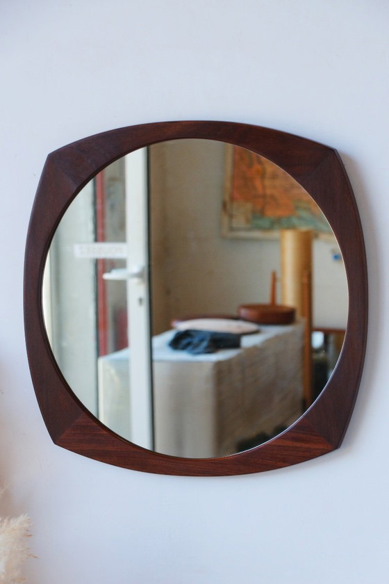 Image 1 of Vintage Round Mirror in Solid Teak - Scandinavian Design 1960