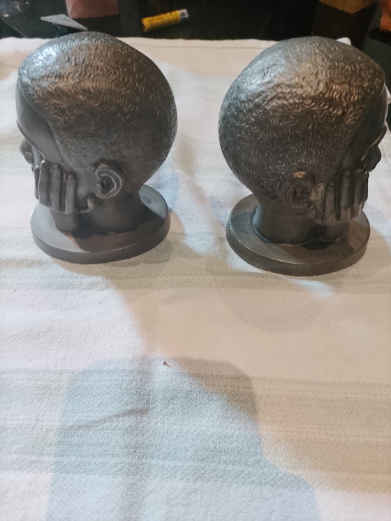Image 1 of Art Pewter Bookends/Sculptures - The Pewter Makers of Huy - Vintage Mid-Century