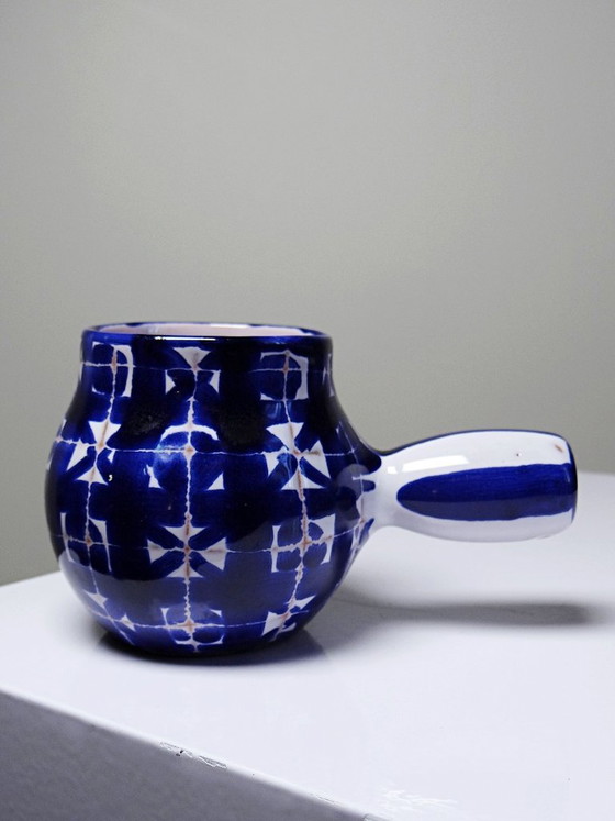 Image 1 of Petit poêlon en céramique Robert Picault Vallauris signé RP bleu cobalt 1960-70