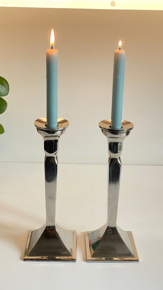 Image 1 of Coppia di candelieri vintage in fusione di alluminio cromato