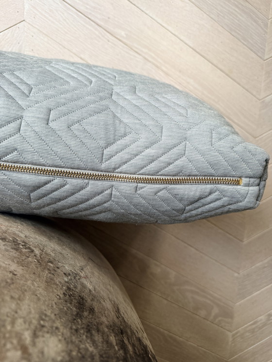 Image 1 of Ferm living, lichtgrijs dik sierkussen in ruitpatroon