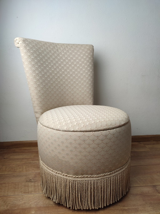 Boudoir stoel stoeltje cocktail creme franjes + opbergruimte naaikist