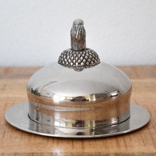 Vintage silver-plated butter dish with duck head: Swedish design