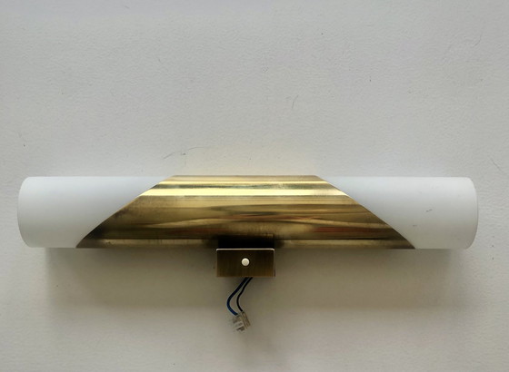Image 1 of Opal glass and brass wall lamp in the style of Raak, 1970s