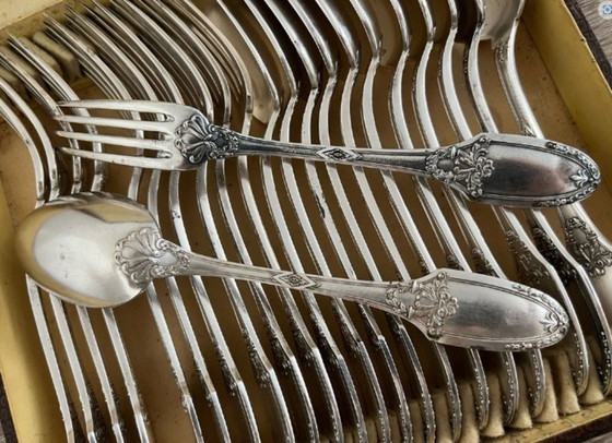 Image 1 of 23-delige verzilverde bestekset van Boulenger, voorzien van keurmerk.