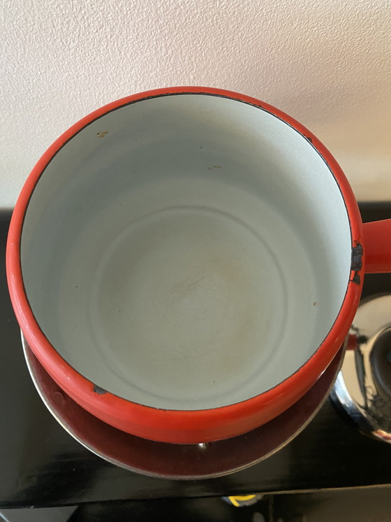 Image 1 of Vintage geëmailleerd metalen fonduestel uit de jaren 70