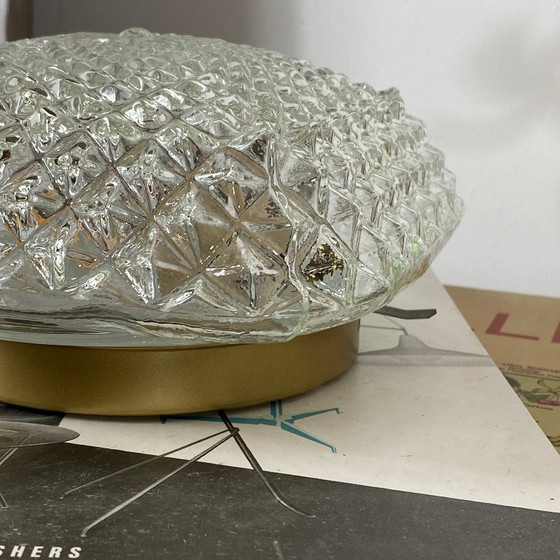 Small square wall/ceiling light, clear glass, vintage style, 1970s-1980s (photo 6 of 9)