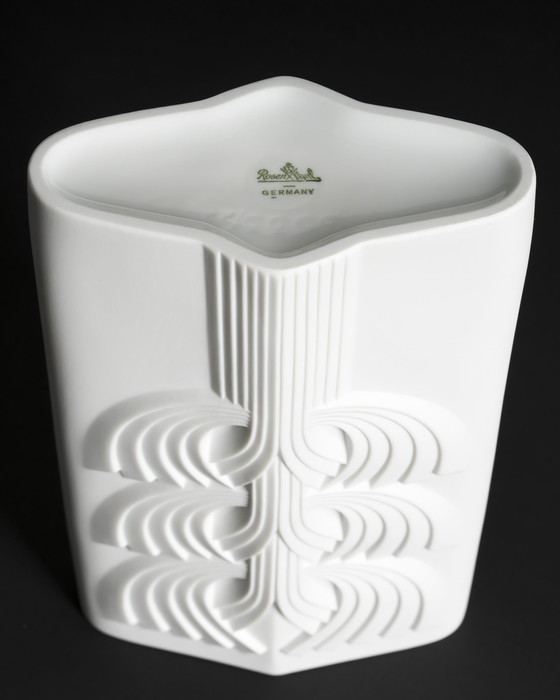 Image 1 of Rosenthal Rosemonde Nairac Bisque Porcelaine Vase Duo Tree Of Life Op-Art Noir & Blanc