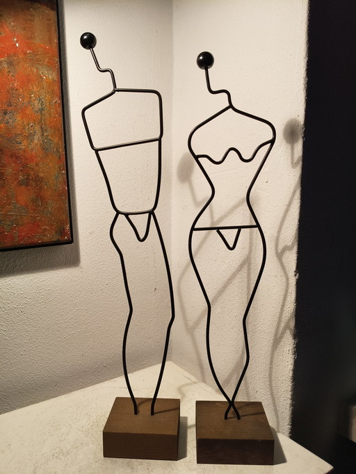 Vintage design eighties Laurids Lonborg draadstasl sculptures